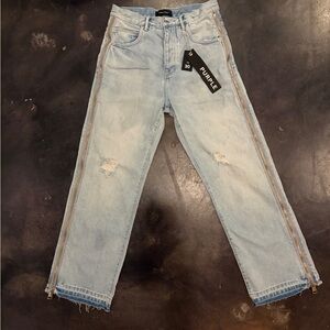 Purple-Brand Men Baggy Distressed Jeans - Light Indigo - NWT - Full Side Zipper